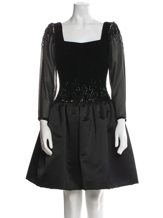 Fabrice Dresses & Skirts - Vintage 80’s Fabrice New York Party Black Beaded Sheer Mini Dress